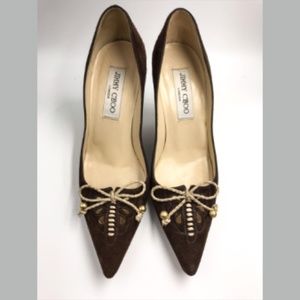 Jimmy Choo chocolate suede pointed-toe pumps